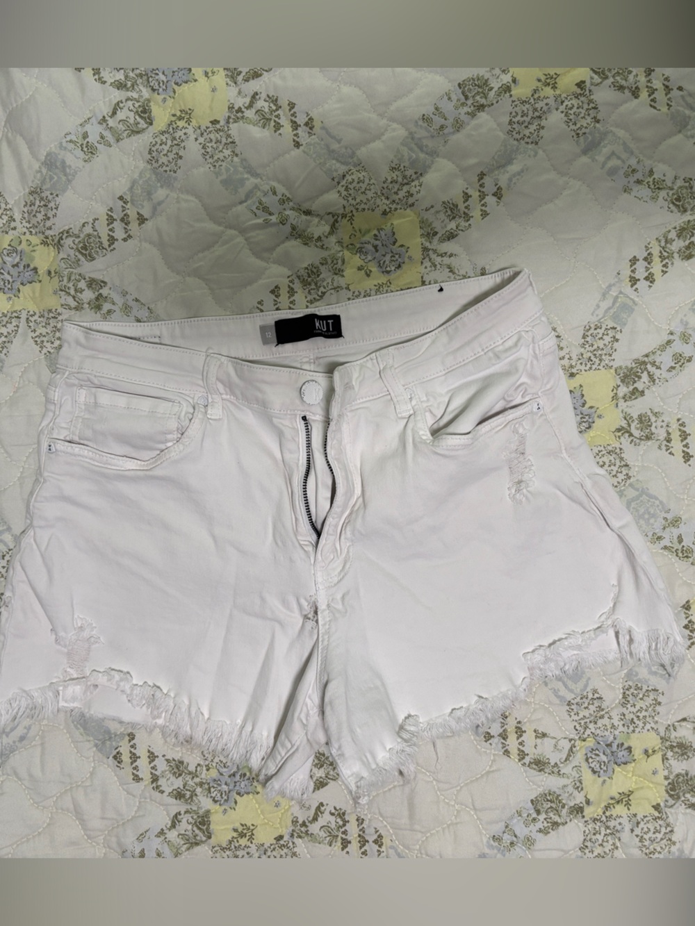 Kut from the Kloth White Distressed Frayed Hem Jean Shorts